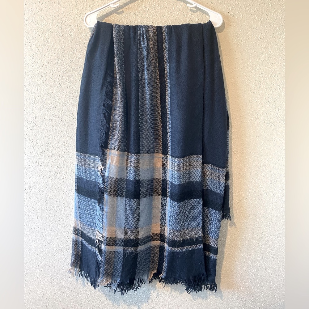 58”x58” Blue Plaid Shawl/Sweater